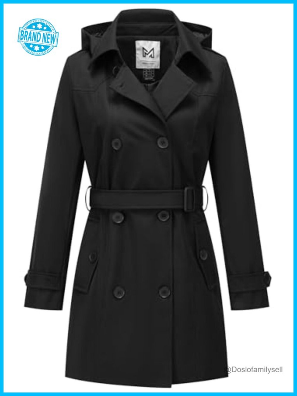Women's Double-Breasted Belted Trench Coat Lightweight Water-Resistant